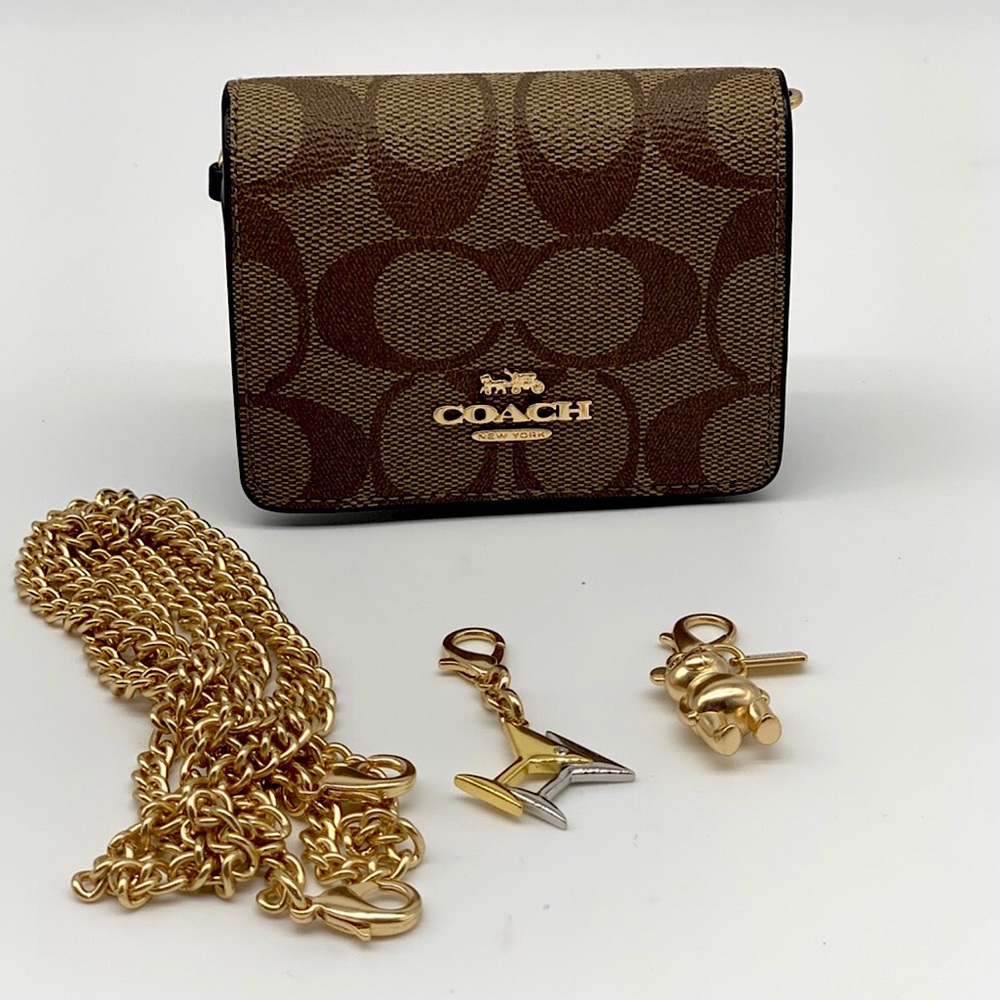 Boxed Mini Wallet On A Chain In Blocked Signature Canvas - Picture 7 of 7